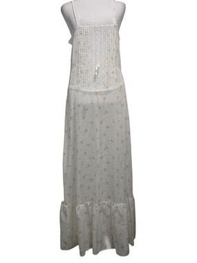 Vtg Henson Kickernick Floral Swiss Dot Sheer Lace Prairie Maxi Dress Size 34 XS